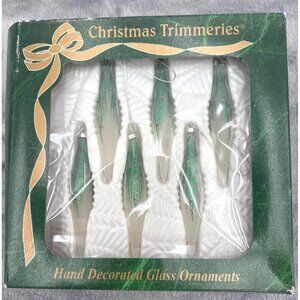 Christmas Trimmeries By Bradford 6 Hand Decorated Glass Ornaments Teardrop Desig